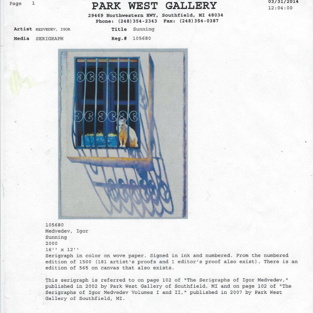 "Sunning" by Igor Medvedev Serigraph Appraised at $615 - Picture 7 of 8